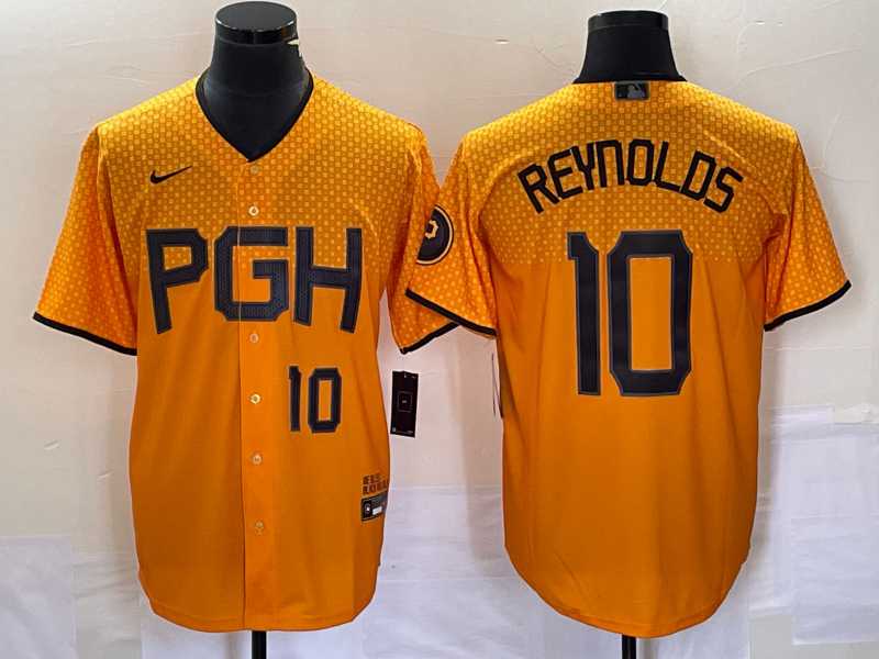 Men's Pittsburgh Pirates #10 Bryan Reynolds Number Gold 2023 City Connect Stitched Jersey1,We sell and wholesale Men's Pittsburgh Pirates #10 Bryan Reynolds Number Gold 2023 City Connect Stitched Jersey1 on line form chian!